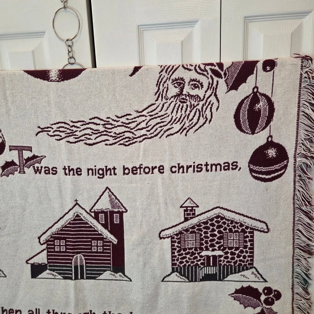 Vintage Twas Night Before Christmas Tapestry Throw 47x70 Cotton Spain Santa NICE